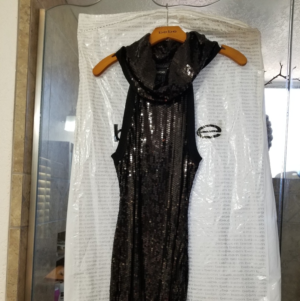 Sequin Black cowelneck dress